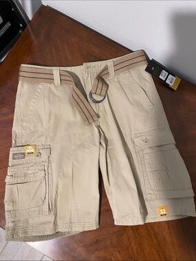 Lee Tan Cargo Shorts with Striped Utility Belt